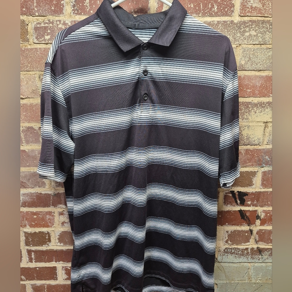 Nike Golf Men's Black Striped Dri-FIT Short Sleeve Polo Shirt LARGE